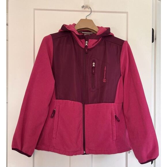 Free Country Womens Fleece Jacket Pink Waist Length Full Zip Hooded Pockets L - Picture 1 of 10